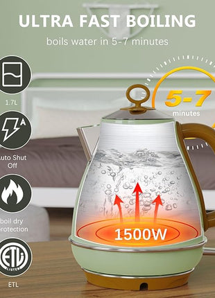 Evoloop 1.7L Electric Kettles, BPA Free Tea Kettle, Hot Water Boiler Heater, Stainless Steel Teapot, Auto Shut-Off & Boil-Dry Protection, 120V/1500W
