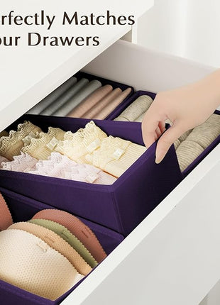 DIMJ Drawer Organizers Clothes, Set of 4 Dresser Organizer Bins, Fabric Closet Organizers and Storage, Shallow Drawer Dividers for Nursery, Clothing, Baby Clothes, Socks, Underwears, Tie (Purple)