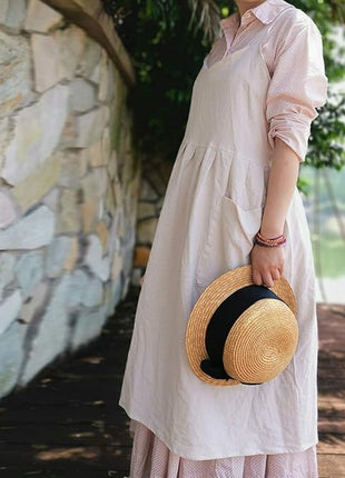 Uaussi Cotton Linen Apron Cross Back Work Apron for Women with Pockets Pinafore Dress X Cross Halter Apron for Chef Gardening