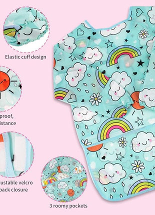 CUBACO Kids Painting Apron, 2pcs Waterproof Art Smocks For Child 3-8 Years, Kids Smocks for Painting Aprons with Long Sleeve