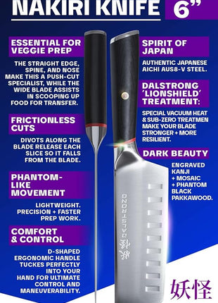 Dalstrong Nakiri Knife - 6 inch - Phantom Series - Japanese High-Carbon AUS8 Steel - Pakkawood Handle - Vegetable Kitchen Knife - Sheath Included