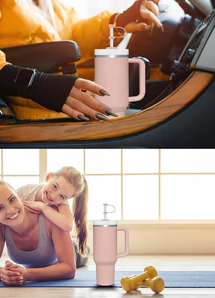 Silicone Spill Stopper Set Compatible with Stanley Cup 2.0 30oz & 40oz with Straw Cover (Set of 2, Pink Dusk)