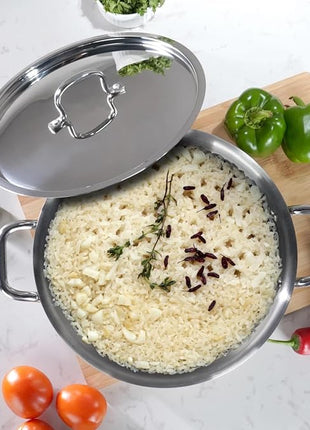 Vinod Platinum Triply Stainless Steel Kadai | Suitable For Indian Cooking, Sauces, Stews, Soups | Extra Deep, Induction, Electric Friendly (28cm)