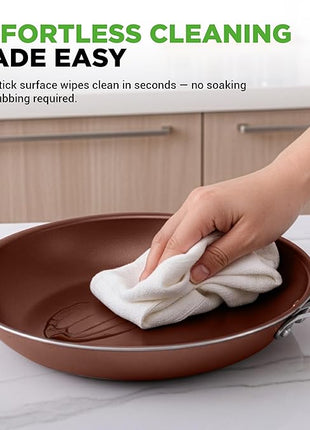 NutriChef 20 Piece Professional Home Kitchen Cookware and Bakeware, Pots and Pans Set Non Stick Kitchenware, Cool-Touch Handles, Safe for Gas, Electric, Induction Cooktops, Easy Clean, Brown