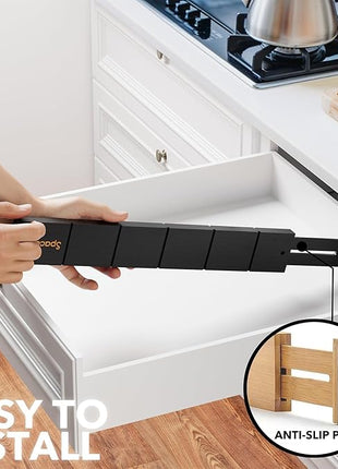 SpaceAid Bamboo Drawer Dividers with Inserts and Labels, Kitchen Adjustable Drawer Organizers, Expandable Organization for Home, Office, Dressers, 10 Dividers with 24 Inserts (17"-22" Black)