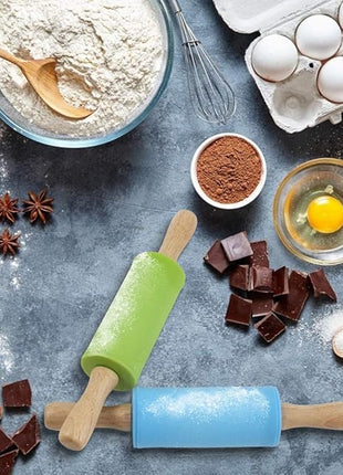 Koogel 2PCS Small Rolling Pin, 9 Inch Kids Rolling Pin for Baking Supplies, Playdough, Wooden Handle Dough Rollers
