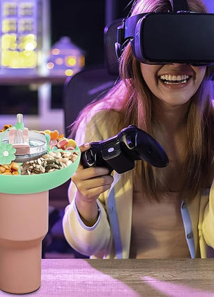 Snack Bowl for Stanley Cup 40 oz with Handle-Perfectly Compatible with Stanley Quencher H2.0 Tumbler 40 oz with Handle, Reusable Silicone Snack Tray, Stanley cup accessories (teal Snack Bowl)