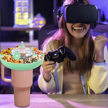 Snack Bowl for Stanley Cup 40 oz with Handle-Perfectly Compatible with Stanley Quencher H2.0 Tumbler 40 oz with Handle, Reusable Silicone Snack Tray, Stanley cup accessories (teal Snack Bowl)