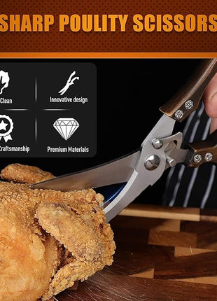Poultry Shears, Heavy Duty Kitchen Shears with Serrated Edge, No Rust Spring Loaded, Multipurpose Stainless Steel Kitchen Scissors for Chicken, Bone, Meat, Turkey, Fish Thanksgiving Christmas Gifts
