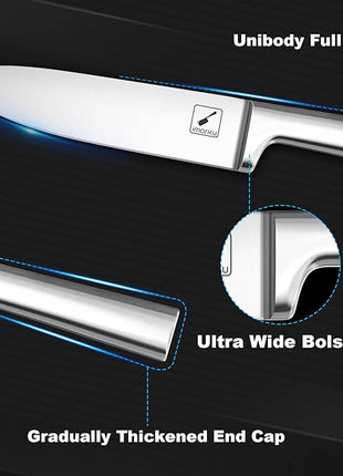 Knife Set - imarku Kitchen Knife Set 15 Piece Japanese Stainless Steel Knife Block Set with Sharpener - Dishwasher Safe Kitchen Knives - Ultra Sharp Chef Knife Set for Kitchen, Silver