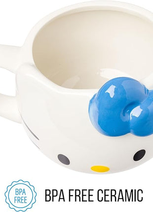 Silver Buffalo Sanrio Hello Kitty Blue Bow Ceramic 3D Sculpted Mug, 20 Ounces