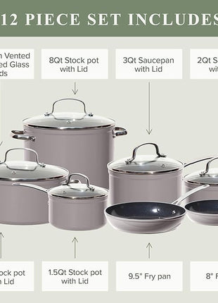 Nuwave Healthy Duralon Blue Ceramic Nonstick Cookware Set, Diamond Infused Scratch-Resistant, PFAS Free, Dishwasher & Oven Safe, Induction Ready & Evenly Heats, Tempered Glass Lids & Stay-Cool Handles