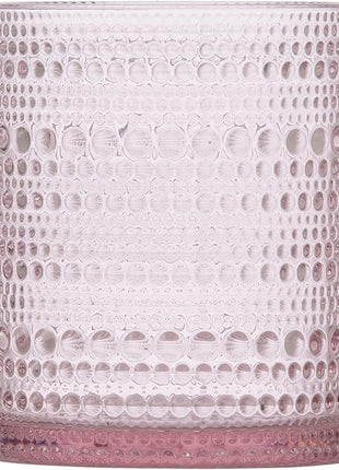 Fortessa Jupiter Beaded Hobnail Glass, 10 Ounce Double Old Fashioned (Set of 4), Pink
