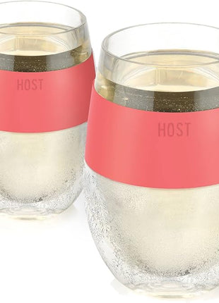 Host Wine Freeze Cup Set of 2 - Plastic Double Wall Insulated Wine Cooling Freezable Drink Vacuum Cup with Freezing Gel, Wine Glasses for Red and White Wine, 8.5 oz Coral
