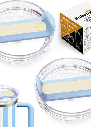 40 OZ Tumbler Lid Replacement Fit for Stanley Cup, 2 Pack Clear Replacement Lids Fit for Stanley Travel Tumbler, Spill Proof Tumbler Covers for Stanley Cup Accessories (Cornflower Cabana Gloss)