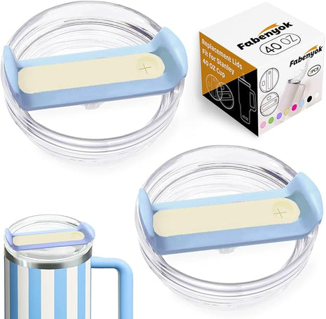 40 OZ Tumbler Lid Replacement Fit for Stanley Cup, 2 Pack Clear Replacement Lids Fit for Stanley Travel Tumbler, Spill Proof Tumbler Covers for Stanley Cup Accessories (Cornflower Cabana Gloss)