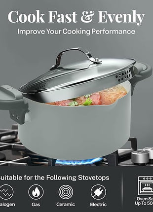 Gotham Steel 5 Quart Stock Pot Multipurpose Pasta Pot with Strainer Lid & Twist and Lock Handles, Ceramic Nonstick Cooking Pots + Pasta Strainer Lid, Spaghetti Pot, Dishwasher Safe