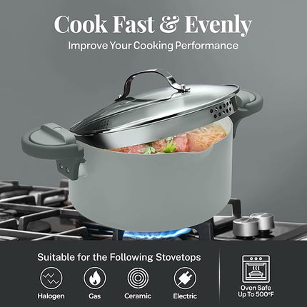 Gotham Steel 5 Quart Stock Pot Multipurpose Pasta Pot with Strainer Lid & Twist and Lock Handles, Ceramic Nonstick Cooking Pots + Pasta Strainer Lid, Spaghetti Pot, Dishwasher Safe