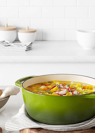 Amazon Basics Cast Iron Dutch Oven Pot with Lid, Enameled, Round, Dual Handles, Heavy-Duty, Medium, 6-Quart, Green