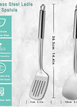 Pleafind 2-Pcs Solid & Slotted Spatula Set, 304 Stainless Steel Spatula, Metal Spatulas, Wok Utensils, Cooking Utensils, Wok Spatulas for Home, Kitchen and Restaurant, Dishwasher Safe