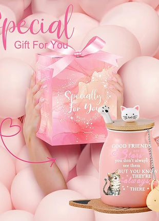 Friendship Gifts for Women Cat Mug Unique Birthday Gifts for Women Cute Stuff Kawaii Tea Cup Christmas Gift Bestie Friend Gift For Woman Cat Lovers hemed Gifts for BFF Coworker Sister