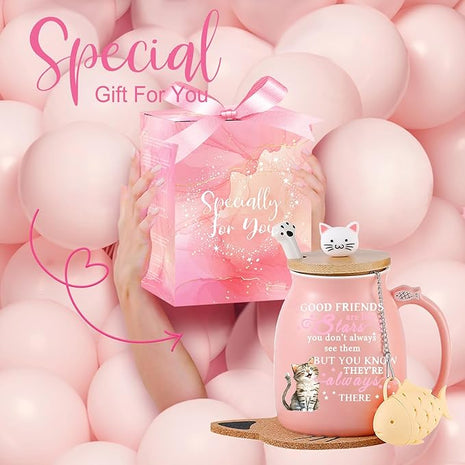 Friendship Gifts for Women Cat Mug Unique Birthday Gifts for Women Cute Stuff Kawaii Tea Cup Christmas Gift Bestie Friend Gift For Woman Cat Lovers hemed Gifts for BFF Coworker Sister