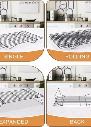 Cooling Rack for Baking 3 Tiers, 16" x 10" Cookie Cooling Wire Rack Stackable Collapsible Nonstick, Stainless Steel Baking Cooking Cooling Racks with Optimum Air Flow, Black