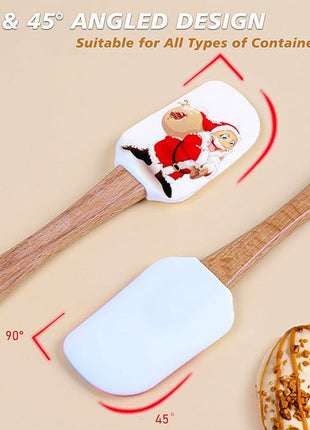 Silicone Spatula, Caliamary 3 Pieces Kitchen Silicone Spatula Set, Christmas Cake Decorating Spatula with Wooden Handle, Snowman Gingerbread Man and Santa Claus Pattern… (Santa Claus)