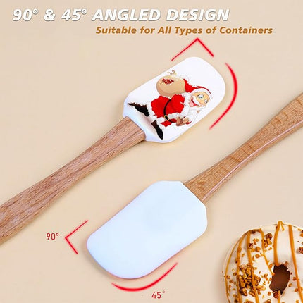 Silicone Spatula, Caliamary 3 Pieces Kitchen Silicone Spatula Set, Christmas Cake Decorating Spatula with Wooden Handle, Snowman Gingerbread Man and Santa Claus Pattern… (Santa Claus)