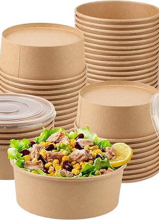 36oz 50 Sets Large Kraft Paper Bowls with Lids, Disposable Bowls with Lids, Paper Salad Bowls, Paper Food Container with Lid Perfect for Hot/Cold Food, Soup, Salad, Ice Cream