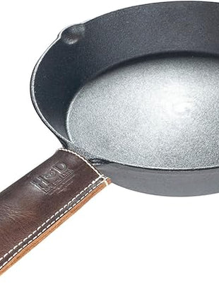 Hide & Drink, Hot Handle, Cast Iron Protector, Panhandle Potholder, Slides On/Off Easily onto Metal Skillet Grips, Full Grain Leather, Handmade (Bourbon Brown White Stitching)