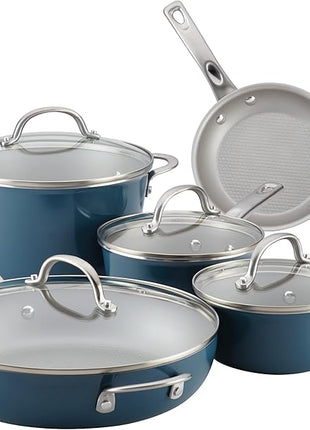 Ayesha Curry Home Collection Nonstick Cookware Pots and Pans Set, 9 Piece, Twilight Teal