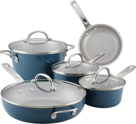 Ayesha Curry Home Collection Nonstick Cookware Pots and Pans Set, 9 Piece, Twilight Teal