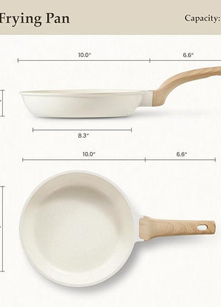 CAROTE Non Stick Frying Pan Skillet, Omelet Pan, Healthy Non Toxic Granite Chef Pan, Induction Compatible Egg Frying Pan with Heat-Resistant Handle, PFOA-Free,Cream White, 10"