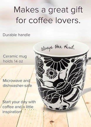 Karma Gifts 16 oz Black and White Boho Mug Bee - Cute Coffee and Tea Mug - Ceramic Coffee Mugs for Women and Men, 1 Count (Pack of 1)