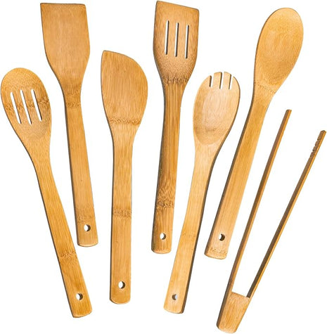 Wooden Spoons for Cooking 7-Piece, Kitchen Nonstick Bamboo Cooking Utensils Set, Carbonized Bamboo Durability Spatula Spoon for Everyday Use