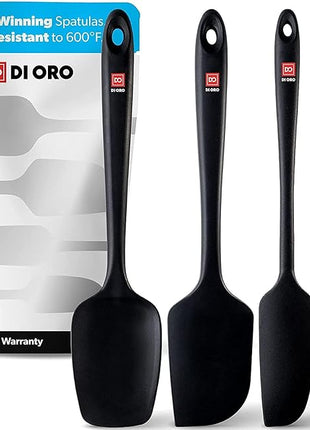 DI ORO Silicone Spatula Set - Rubber Kitchen Spatulas for Baking, Cooking, & Mixing - 600°F Heat-Resistant & BPA Free Silicone Scraper Spatulas for Nonstick Cookware - Dishwasher Safe (4pc, Black)