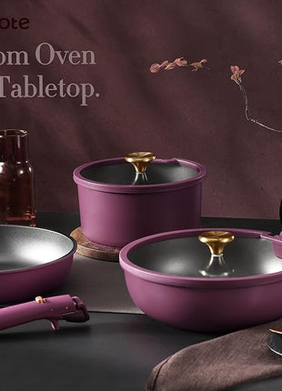 CAROTE 21pcs Pots and Pans Set, Nonstick Cookware Set Detachable Handle, Induction Kitchen Cookware Sets Non Stick with Removable Handle, RV Cookware Set, Gold and Purple