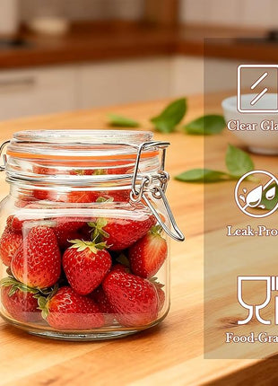 Encheng 25 oz Glass Jars With Airtight Lids And Leak Proof Rubber Gasket,Wide Mouth Mason Jars With Hinged Lids For Kitchen Canisters 750ml, Glass Storage Containers 6 Pack