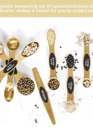 Magnetic Measuring Spoons Set Stainless Steel with Leveler, Stackable Metal Tablespoon Measure Spoon for Baking, Measuring Cups and Spoon Set Kitchen Gadgets Apartment Essentials Fits in Spice Jars