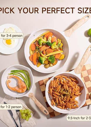 JEETEE 10 Inch Nonstick Frying Pan, Stone Coating Cookware, Nonstick Omelette Pan with Heat-Resistant Handle, Compatible with All Stoves (Beige)