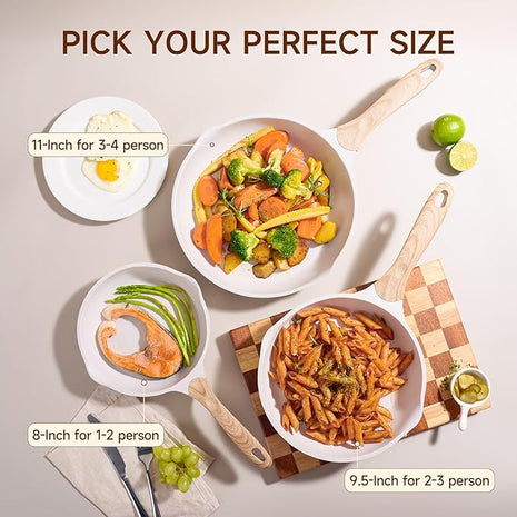 JEETEE 9.5 Inch Nonstick Frying Pan, Stone Coating Cookware, Nonstick Omelette Pan with Heat-Resistant Handle, Compatible with All Stoves (Beige)