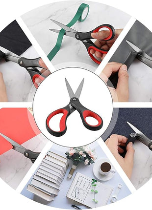 LIVINGO 2 Pack 8" Titanium Non-Stick Scissors, Professional Stainless Steel Comfort Grip, All-Purpose, Straight Office Craft Scissors for DIY(Red/Black)