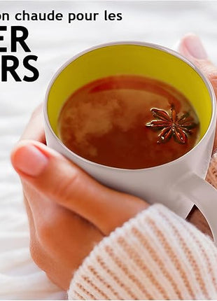 MIAMIO - Set of 6 Stoneware Coffee Mugs 12 Ounce/Cup Set - Le Papillon Collection (White-Colourful)