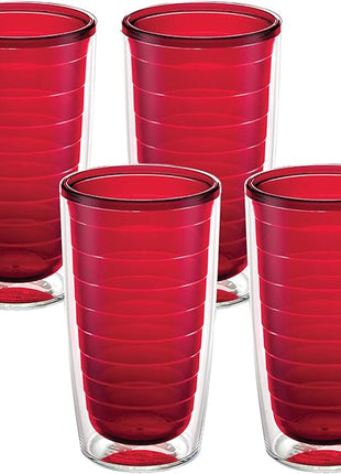 Tervis Clear & Colorful Tabletop Made in USA Double Walled Insulated Tumbler Travel Cup Keeps Drinks Cold & Hot, 16oz - 4pk, Red