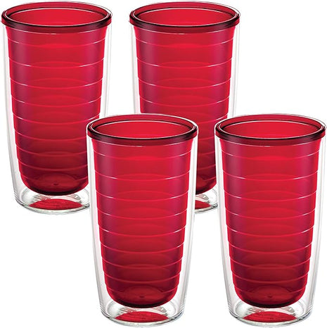 Tervis Clear & Colorful Tabletop Made in USA Double Walled Insulated Tumbler Travel Cup Keeps Drinks Cold & Hot, 16oz - 4pk, Red