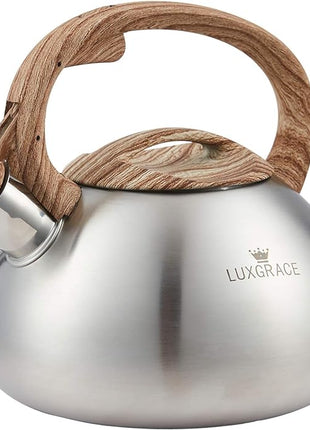 s-p Stovetop Tea Kettle- Whistling Teapot Stainless Steel Tea kettle for Stove Top Loud Whistle Tea Pot With Wood Pattern Handle Tea kettles Water Kettle(Silver Body and Black Handle
