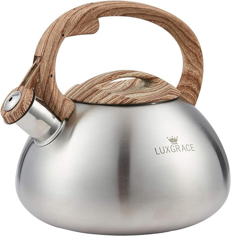 s-p Stovetop Tea Kettle- Whistling Teapot Stainless Steel Tea kettle for Stove Top Loud Whistle Tea Pot With Wood Pattern Handle Tea kettles Water Kettle(Silver Body and Black Handle