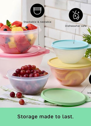 Tupperware Heritage Wonderlier 10 Piece Food Storage Bowl Set in Vintage Colors- Dishwasher Safe & BPA Free - (5 Containers + 5 Lids)
