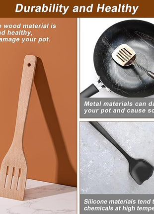 Wooden Spoons for Cooking 7-Piece, Kitchen Nonstick Wood Cooking Utensils Set, Durability Wooden Spatula Spoon for Everyday Use, Light Yellow